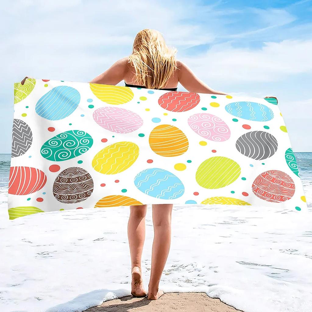 Microfiber Beach Towel,Easter Egg with Bunnies,Quick Dry Beach Towel,Soft Highly Absorbent Large Sandproof Sandless Pool Towels