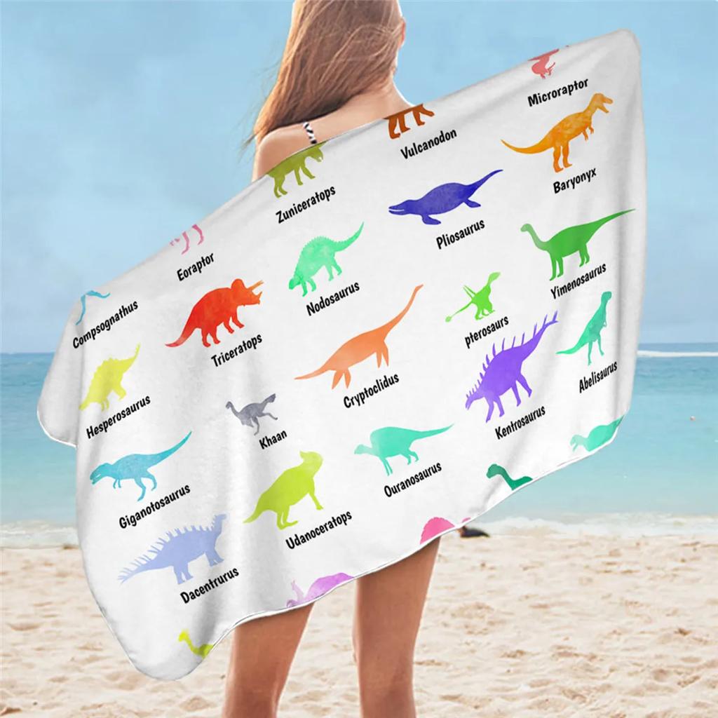 Cartoon Dinosaur Beach Towel for Bathroom Jurassic Print Travel for Kids Boys Microfiber Quick Dry Blanket Camp Swim Women Men