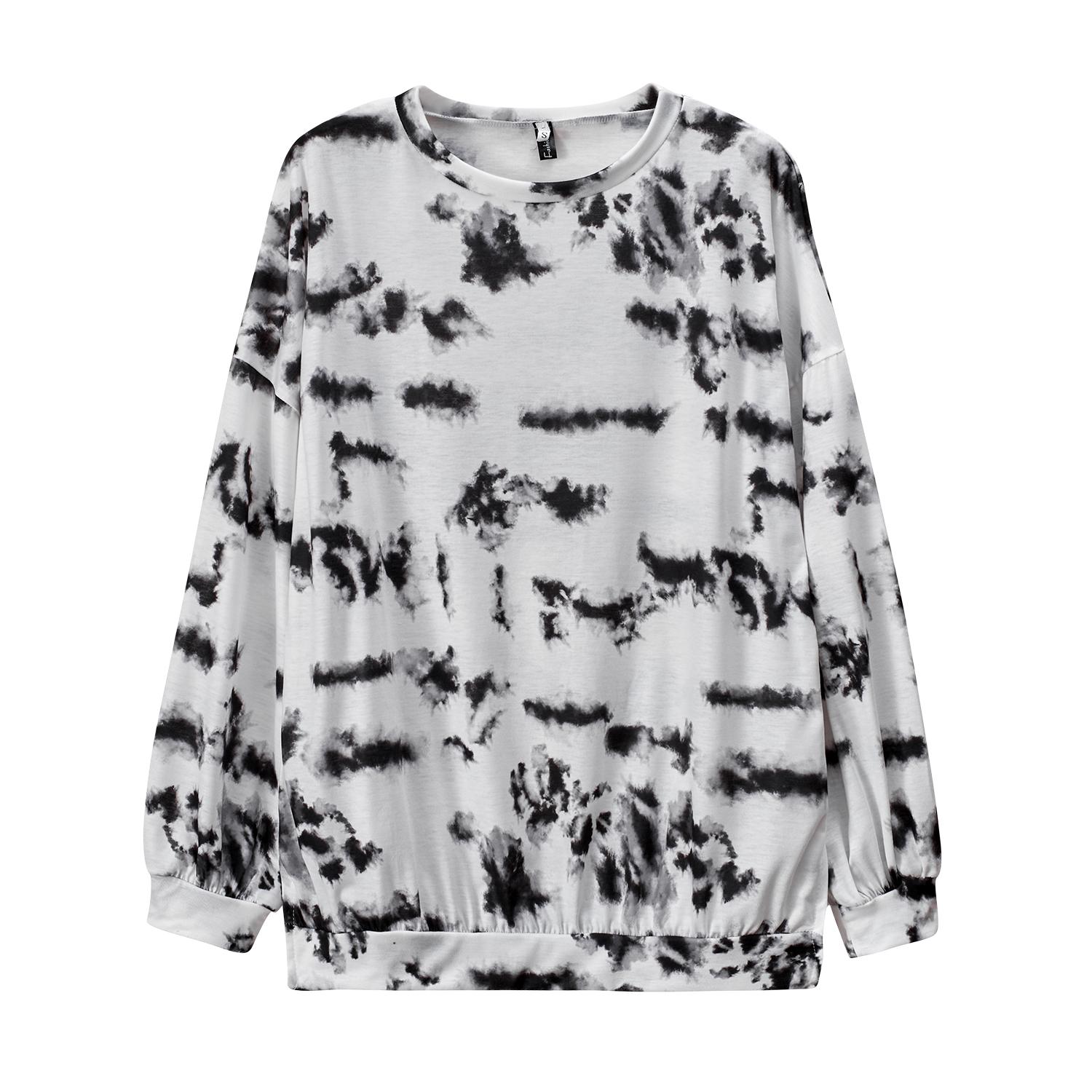 

2024 Европейская и американская популярная женская толстовка с капюшоном с принтом тай-дай, с круглым вырезом, рукавами-фонариками, боковыми разрезами и открытыми плечами 6XL