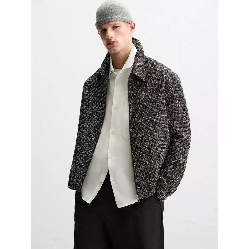 Za2025 Spring New Men s Retro Zipper Textured Short Lapel Long-Sleeved Shirt Jacket 0706469 Gray S
