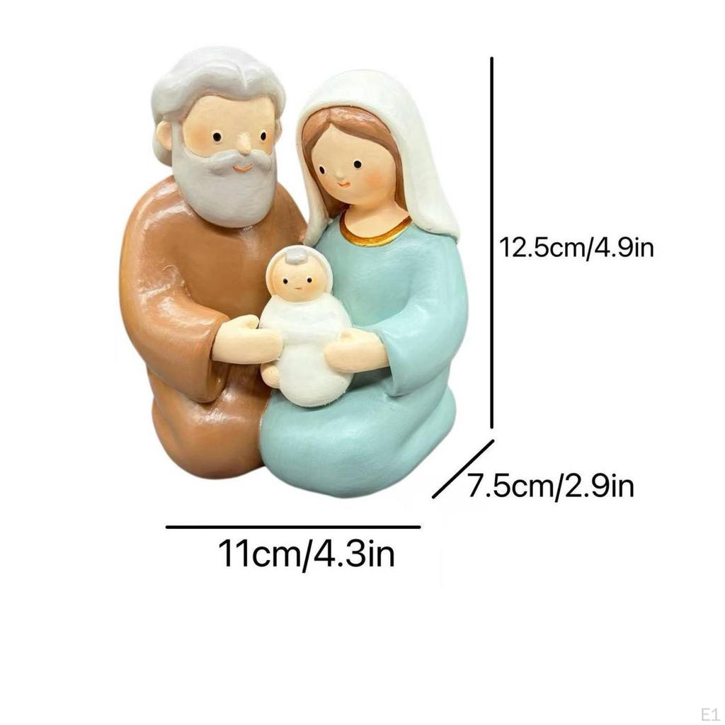 Holy Family Figurine HandPainted Statue Compact Nativity for Home, Bedroom,