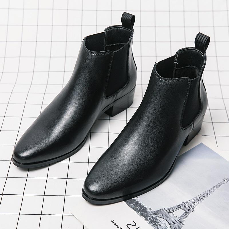 New Men's Pointed Brown Black Genuine Leather Chelsea Ankle Boots  British Designer Botas Trend Casual Luxury High Tops Shoes
