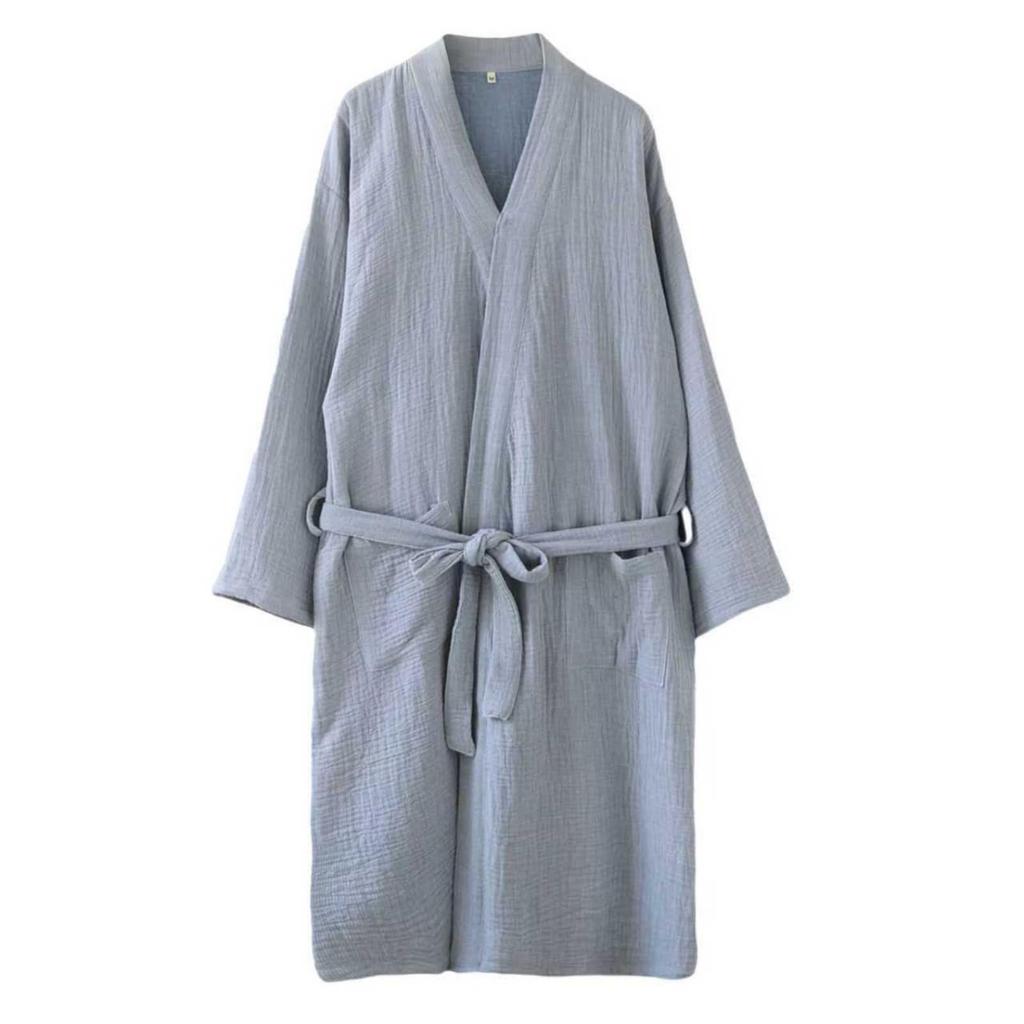 GDenFrog Quadruple Japanese Perfect for After and Spring Men's Pajamas, Bathrobe, 100% Cotton, Gauze, Yukata, Nightgown, Loungewear, Sleepwear, Warm,