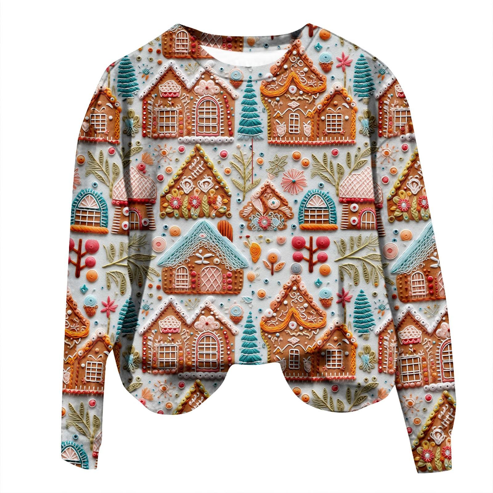 

Женская повседневная модная рождественская печать с длинным рукавом и круглым вырезом, пуловер, верхняя блузка L оранжевый