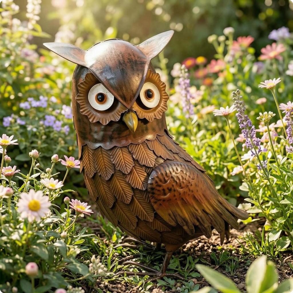 Owl Figurine Decorative Statue Handcrafted Bird for Gardeners, Homeowners, Garden,