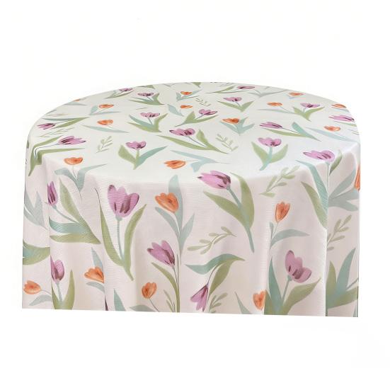 Obrus Sezonowy Letni Wodny Druk Kwiatowy Okrągły Odporny na Rozlania Odporny na Zmarszczki Pokrowiec na Stół Wystrój Domu