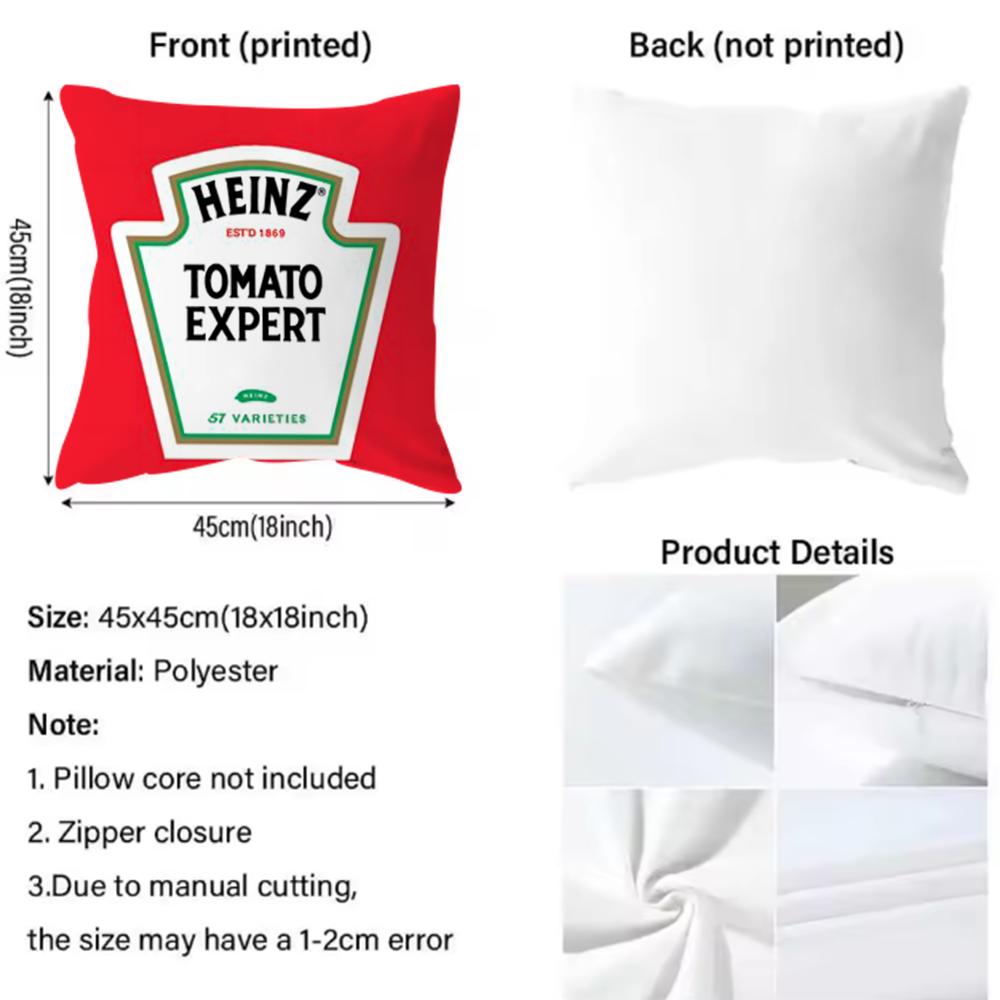 Popular Ketchup Cushion Cover Soft Washable Pillow Case Multi-Scene For Couch Bed Travel Office Use
