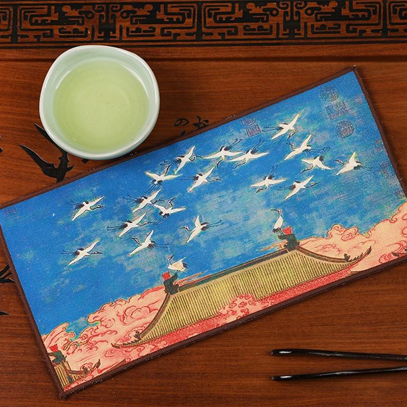 

1Pc 16x29cm Colored Tea Towel Teahouse Household Creative Antique Absorbent Suede Tea Mat Printing China-Chic Tea Cloth
