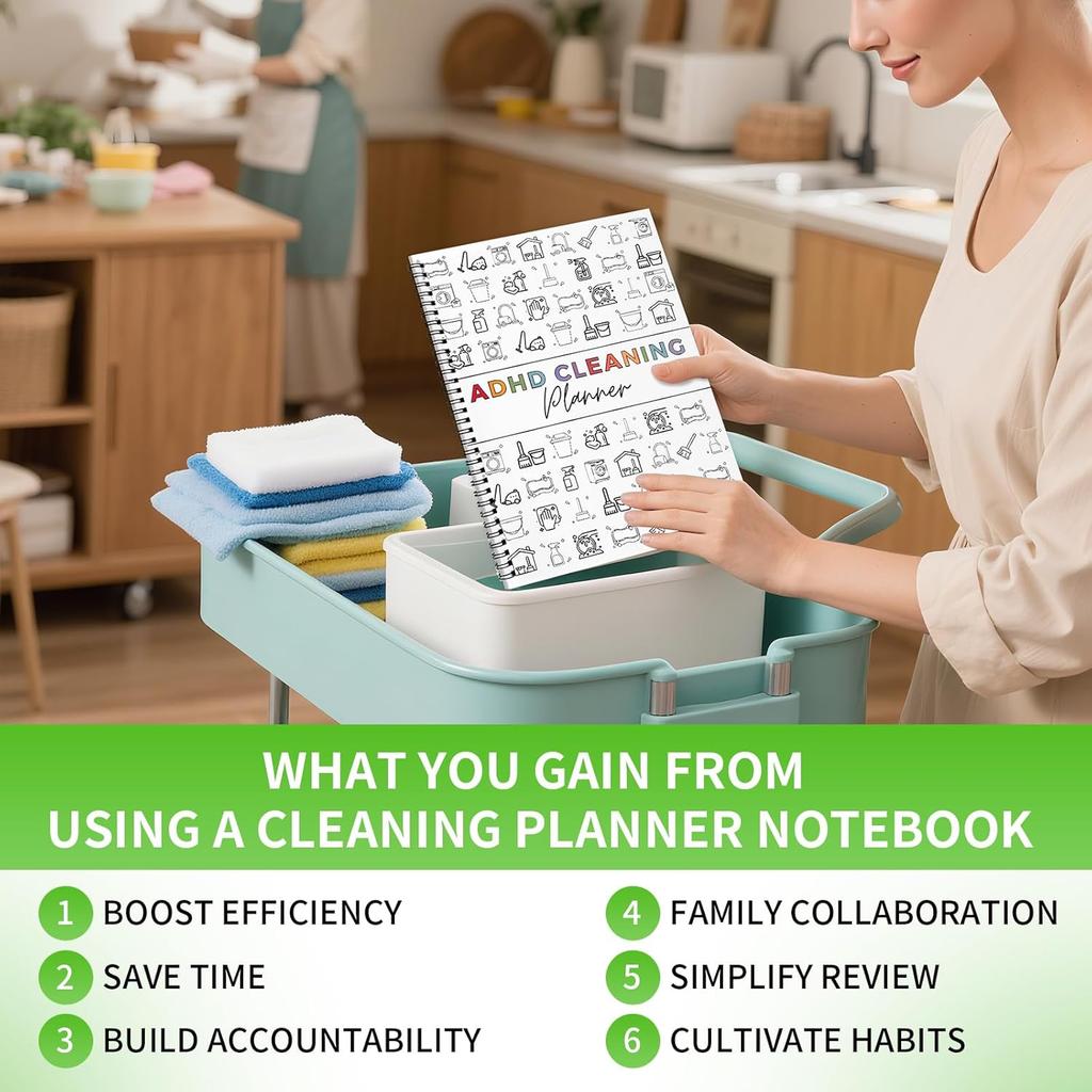 ADHD Cleaning and Organizing Planner with Pen - Daily Undated Cleaning Checklist for ADHD Brain | Tackle Mess & Relieve Overwhelm Family Cleaning