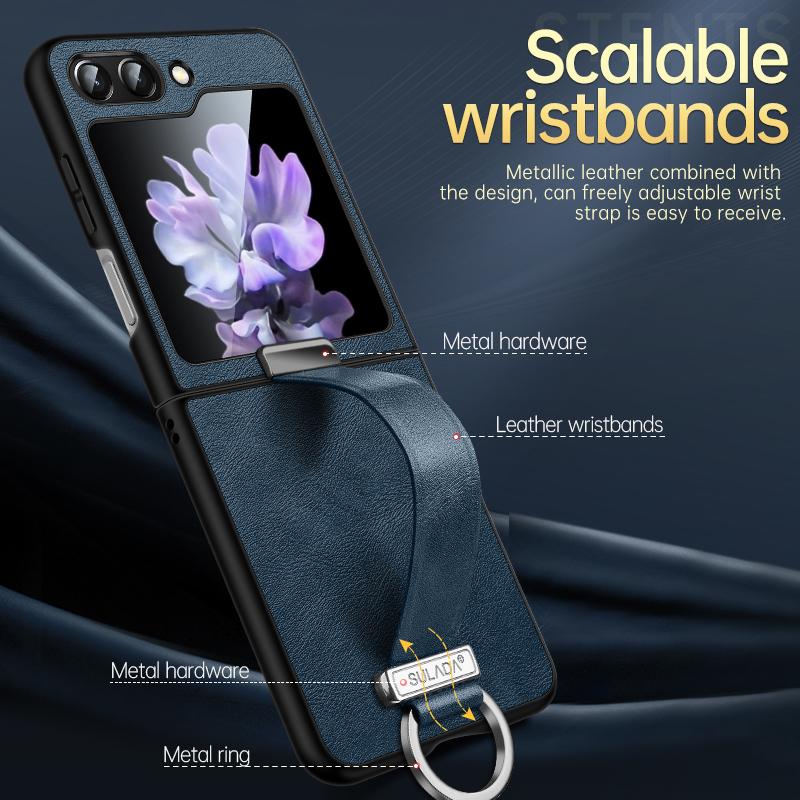 SULADA Fashion Series for Samsung Galaxy Z Flip5 5G Phone Case PU Leather+PC Wristband Kickstand Protective Cover