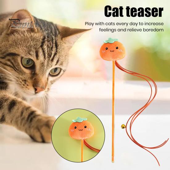 Cat Tease Stick Toy Interactive Bite-Resistant Plush Cartoon Fruits Cats Stick Attracts Attention Kitten Teaser Wand Toy for Playing
