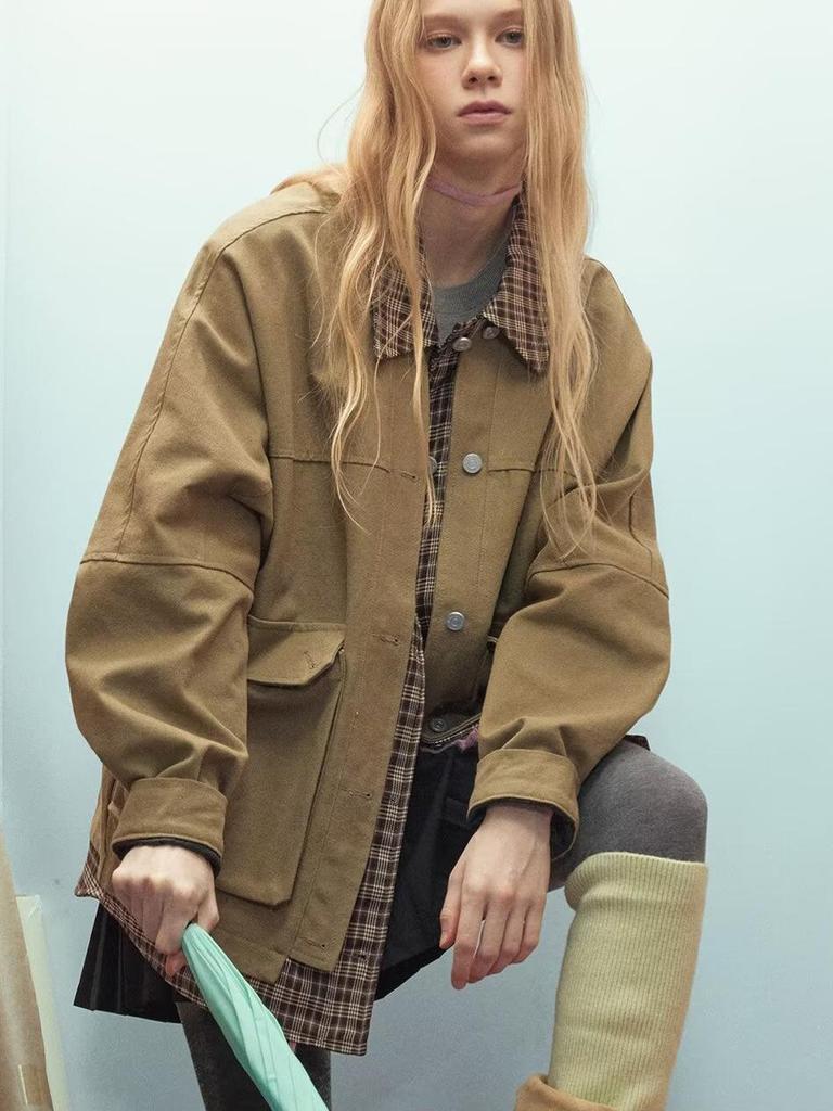 American Street-Style Plaid Patchwork Jacket - Autumn 2025 Collection