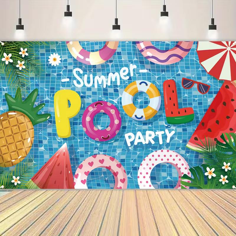 2D Summer Pool Party Backdrop Photography Background