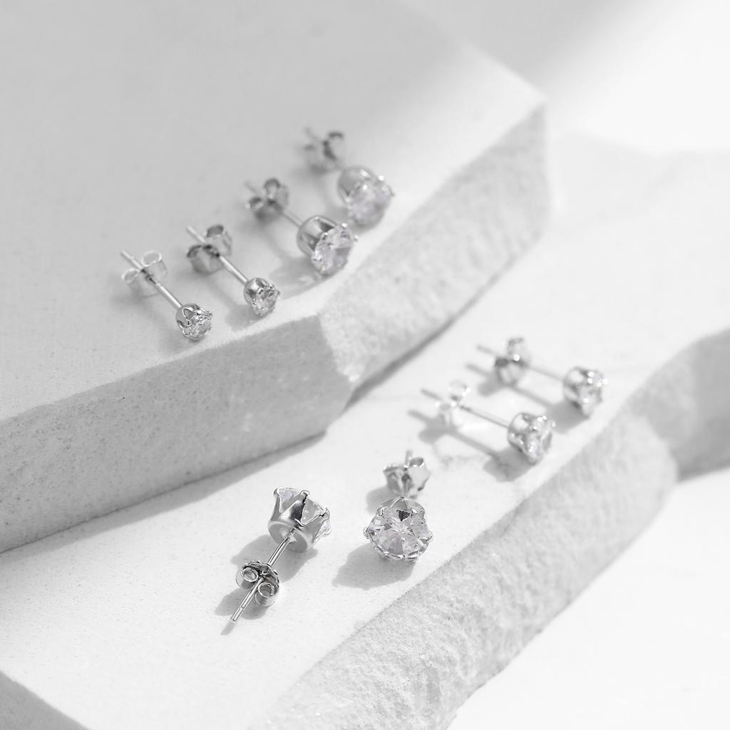 925 Sterling Silver Basic Sparkling Round Stud Earrings Classic Crown Hypoallergenic Wedding Jewelry For Women