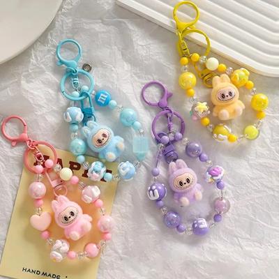 Resin Cartoon Keychain with Bead Design - Cute Creature Backpack Pendant for Couples/Children, DIY Handmade Jewelry Accessories for Holiday Gifts