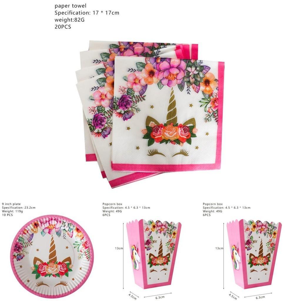 Wreath Unicorn Kids Birthday Party Supplies Colorful Tableware Plates Cup And Forks