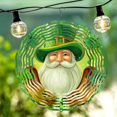 Lucky Gnome Horseshoe Clover Wind Chime Outdoor Hanging Decor for Garden Patio Halloween Christmas Thanksgiving Holiday Gifts