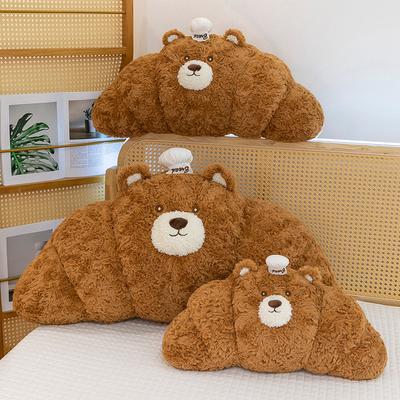 Cartoon Croissant Chef Bear Plush Pillow Soft Cozy Fluffy Bread Shaped Doll Back Cushion Sofa Decoration Birthday Gift For Kids