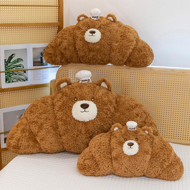 Cartoon Croissant Chef Bear Plush Pillow Soft Cozy Fluffy Bread Shaped Doll Back Cushion Sofa Decoration Birthday Gift For Kids