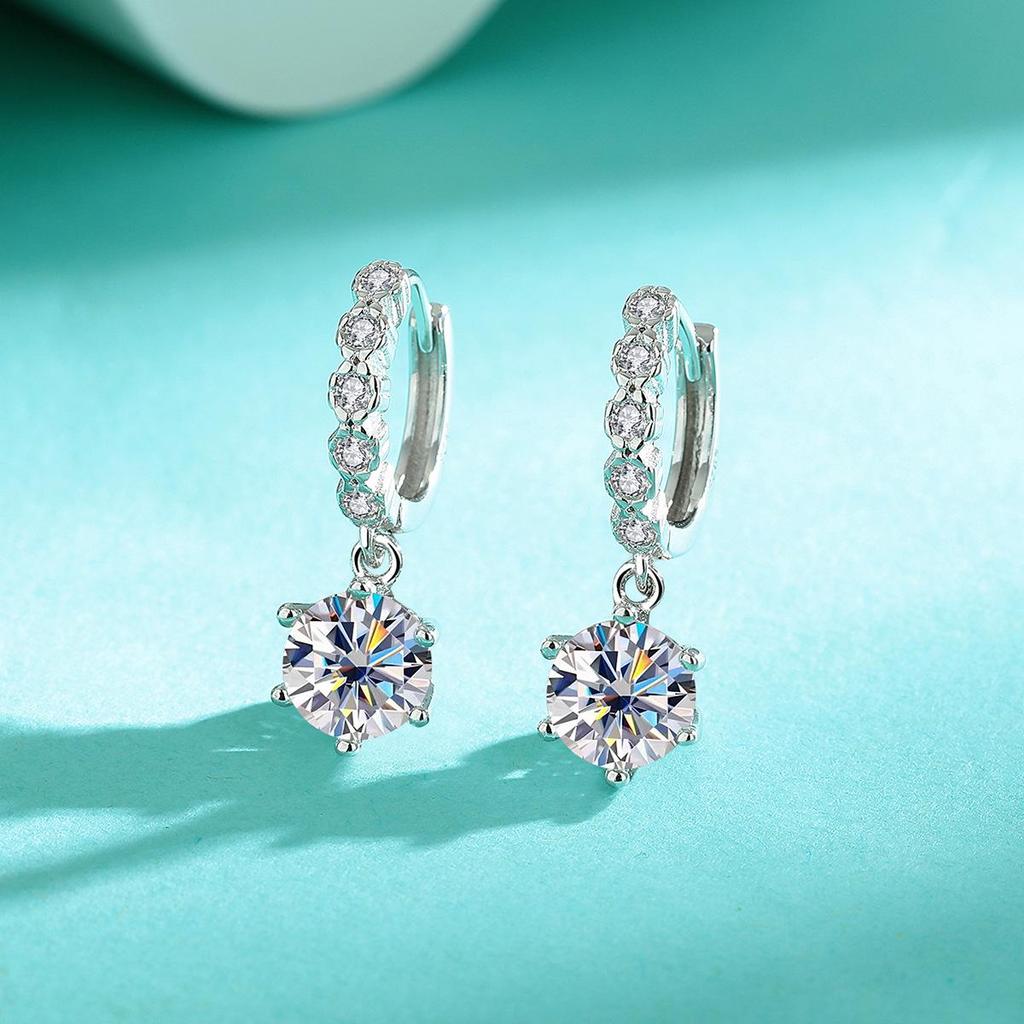 Sterling S925 Silver Moissanite Classic Six-Prong Earrings - Versatile High-Grade Ear Jewelry Dangles
