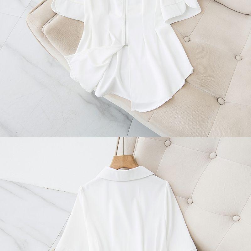 Ladies Irregular Zipper Short-sleeved Shirt Plus Size  Slim Waist Blouse