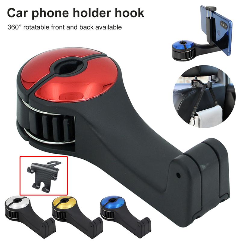 New 2 In 1 Car Headrest Hook Phone Car Holder Car Hanger Portable Seat Back Hanger Storage Hook Phone Holder Auto Fastener Clip