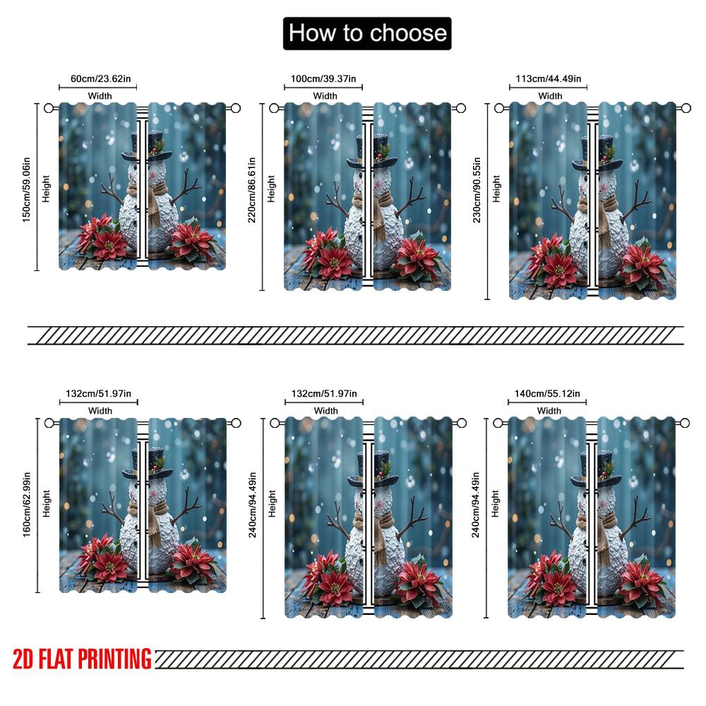 2pcs 2D flat printing Christmas Curtain With happy hats and scarves Polyester Without Electricity Festive Wall Decor Perfect for
