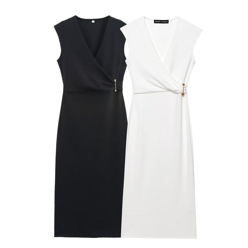Kaslead New Women Clothes Western Style Pin Decoration V-neck Sleeveless Midi Dress 3644181 251