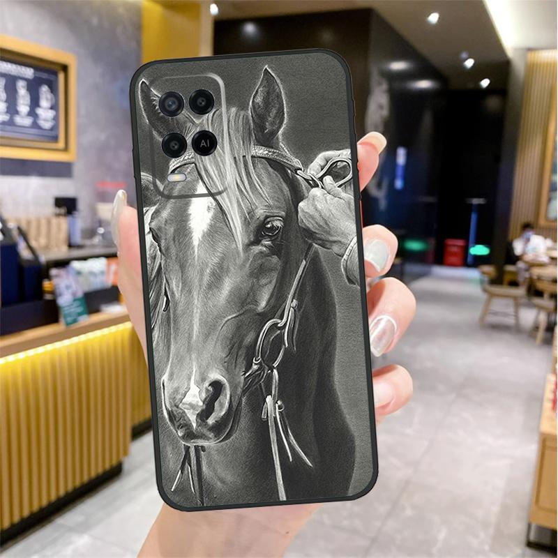 Horse Sketch Case For Oppo A5 Pro A15 A17 A57 A77 A60 A80 A40 A18 A38 A58 A78 A98 A96 A76 A16 A94 A74 A54