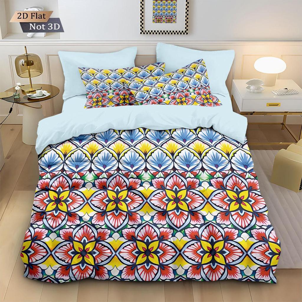 Duvet Cover Set med Keramiskt Kakelmönster - Digitaltryck, 3-delat Sängkläder