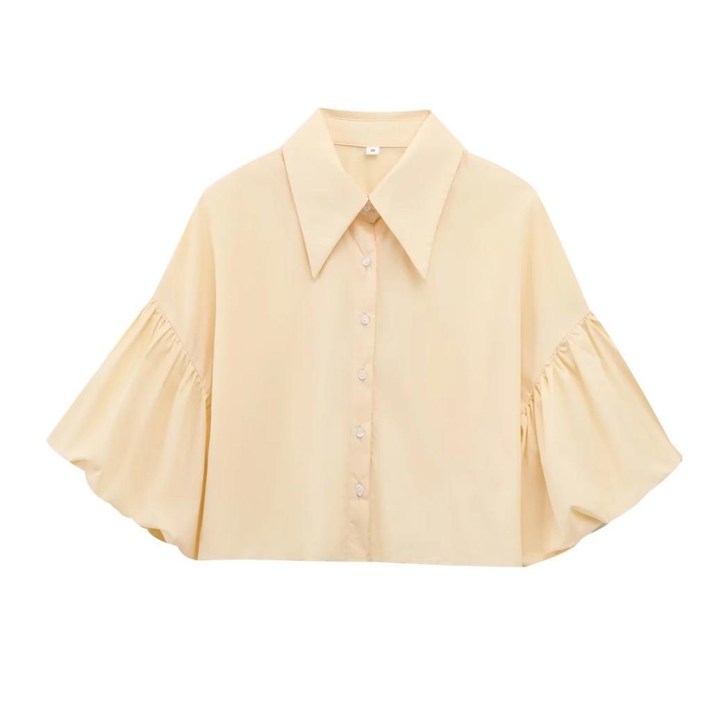 Classic Polyester Blouse With Bubble Sleeves For Women Spring Fashion