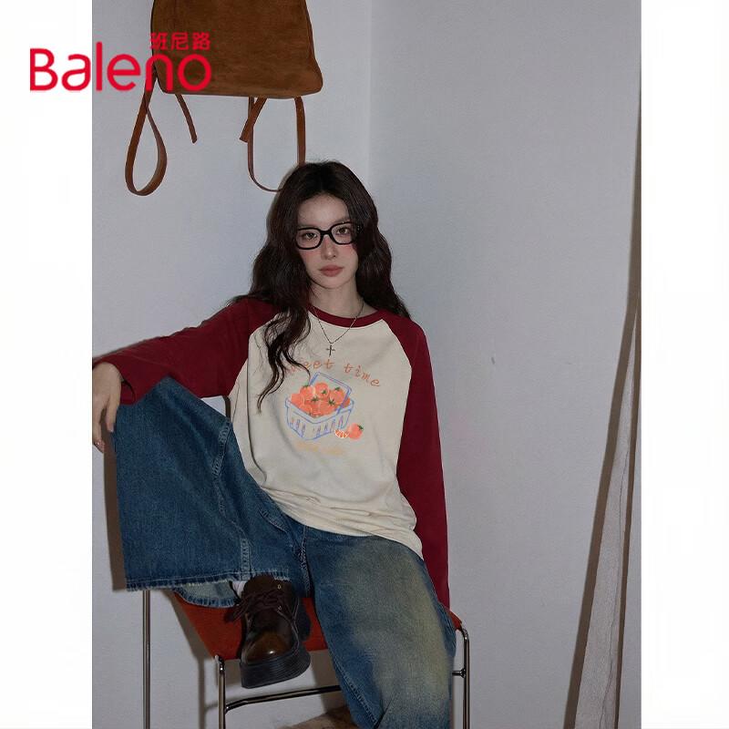 Baleno Women s Pure Cotton Color-Block Raglan Long Sleeve T-Shirt S
