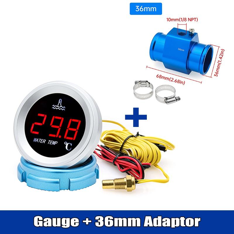 52mm 9-36V Car Digital Water Temperature Gauge 0-120℃ LED Display With 1/8NPT Sensor Warning Alarm For Marine Boat Car Truck