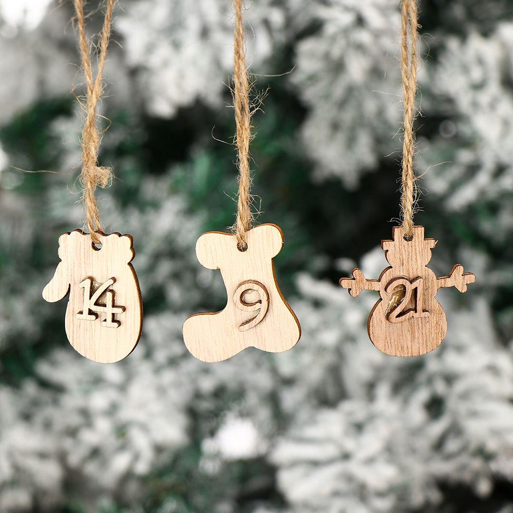 Decor Ornament Xmas Wooden Pendant Christmas Advent Calendar Countdown Hanging Tags Number Label