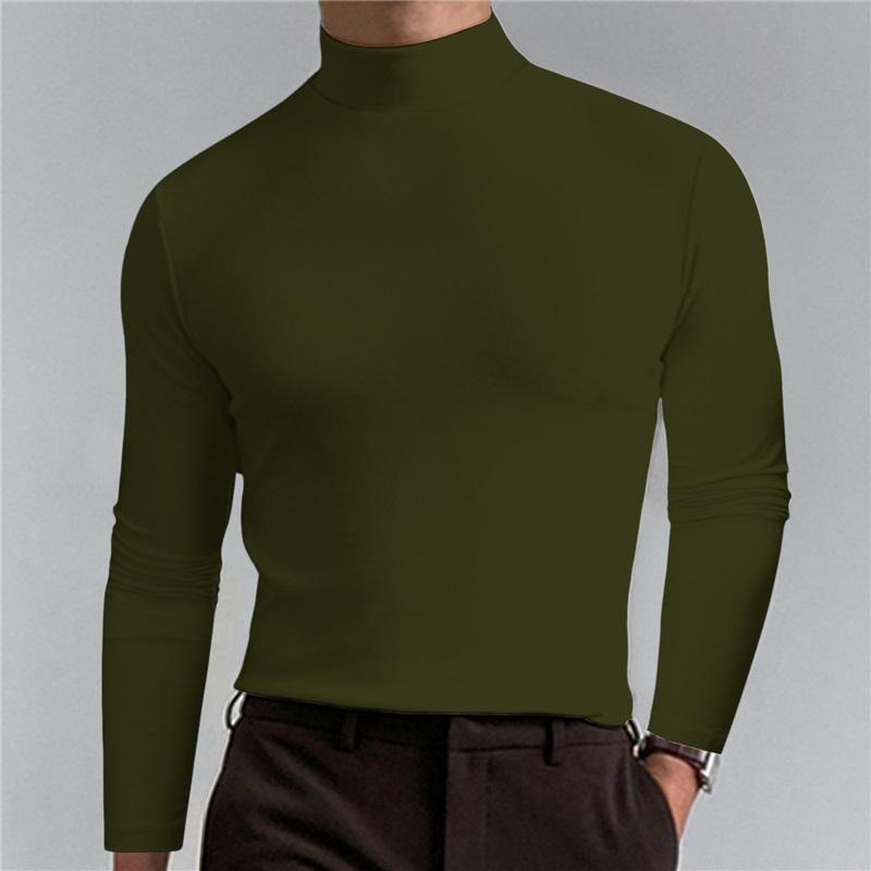 Camisa de manga larga ajustada para hombre con cuello alto, suave, elástica, capa base casual