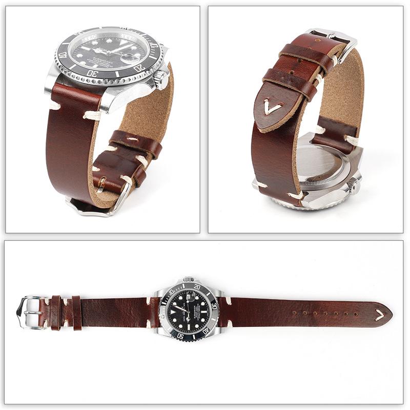 Men's Clearance Sale Cowhide Watch Strap - 22mm Crazy Horse Leather Cracked Pattern Wristband