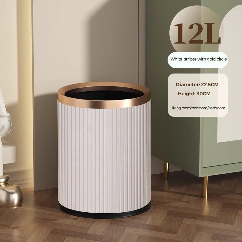 Quality Double Layer Leather Trash Can Metal Beautiful Waste Paper PU Basket Storage Bin for Bathroom  Bed Room