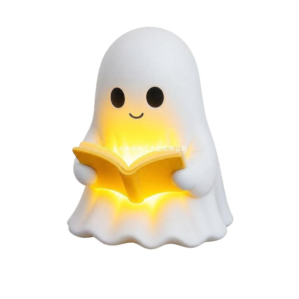 Cute Halloween Bedroom Decor Ghost Reading Night Light Table Lamp LED Warm Glow Spooky Figurine for Home