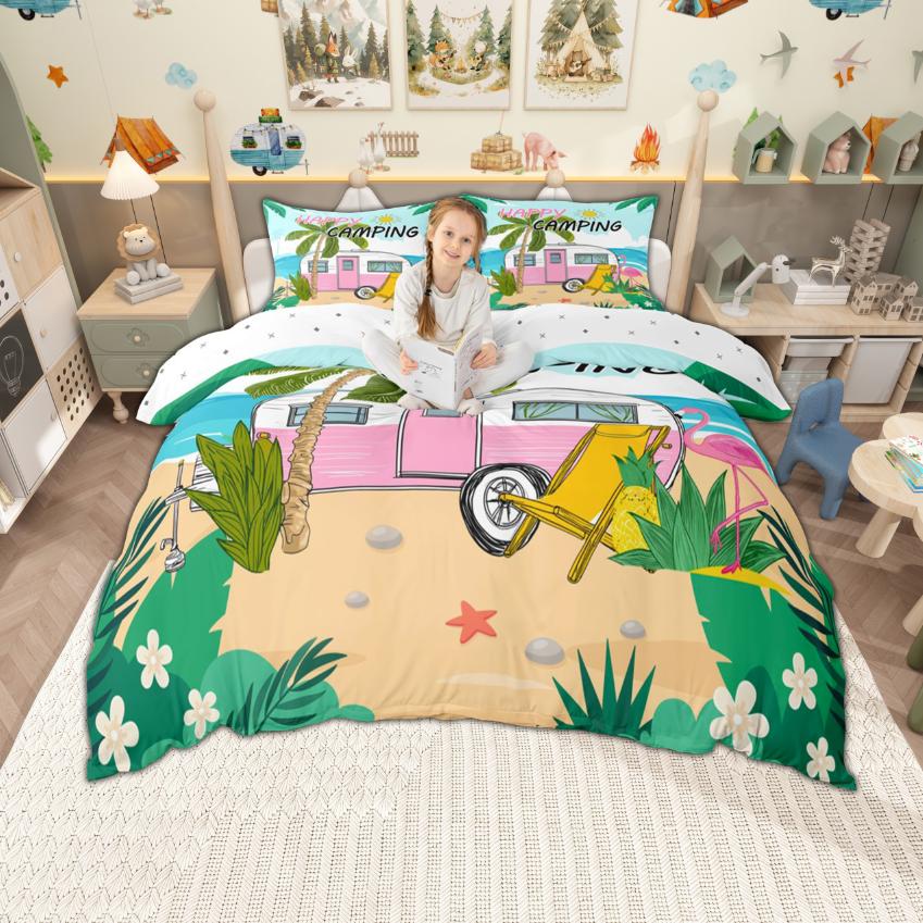 Comforter Homewish Happy Camping Camper For Kids Rustic Farmhouse Bedding Set Nature Adventure Set