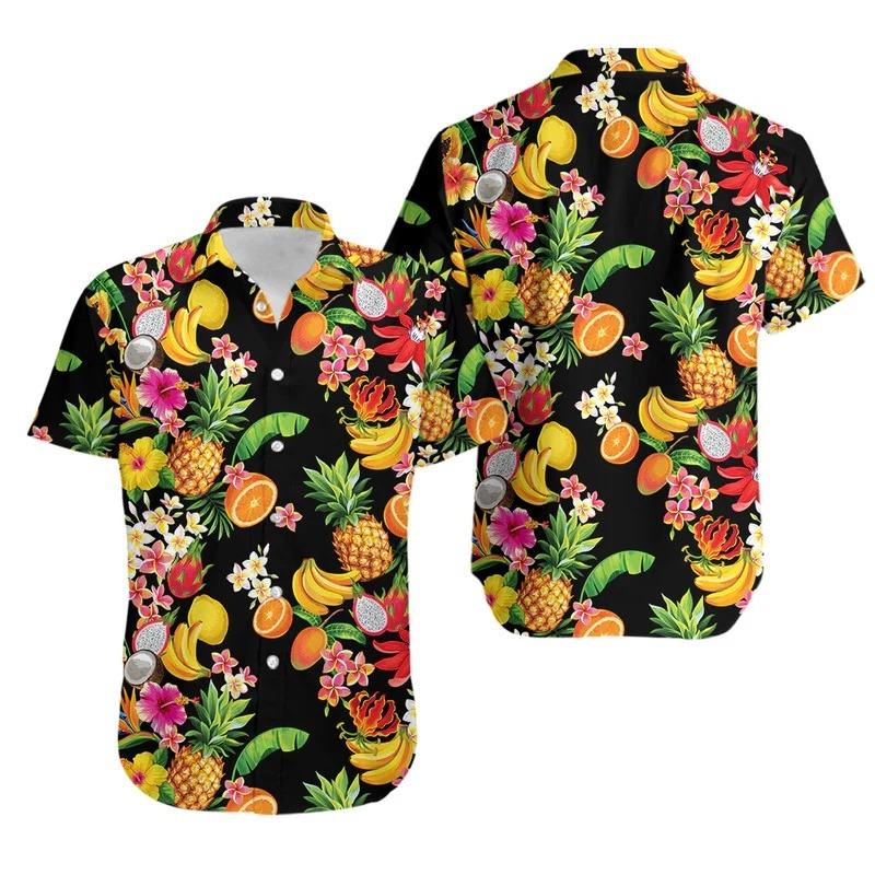 Frucht Gemüse Herren Hawaiian Hemd 3D Banane Zitrone Bedruckt Kurzarm Sommer Kühl Locker Strandhemden Mode Damen Kinder Oberteile 3XL black