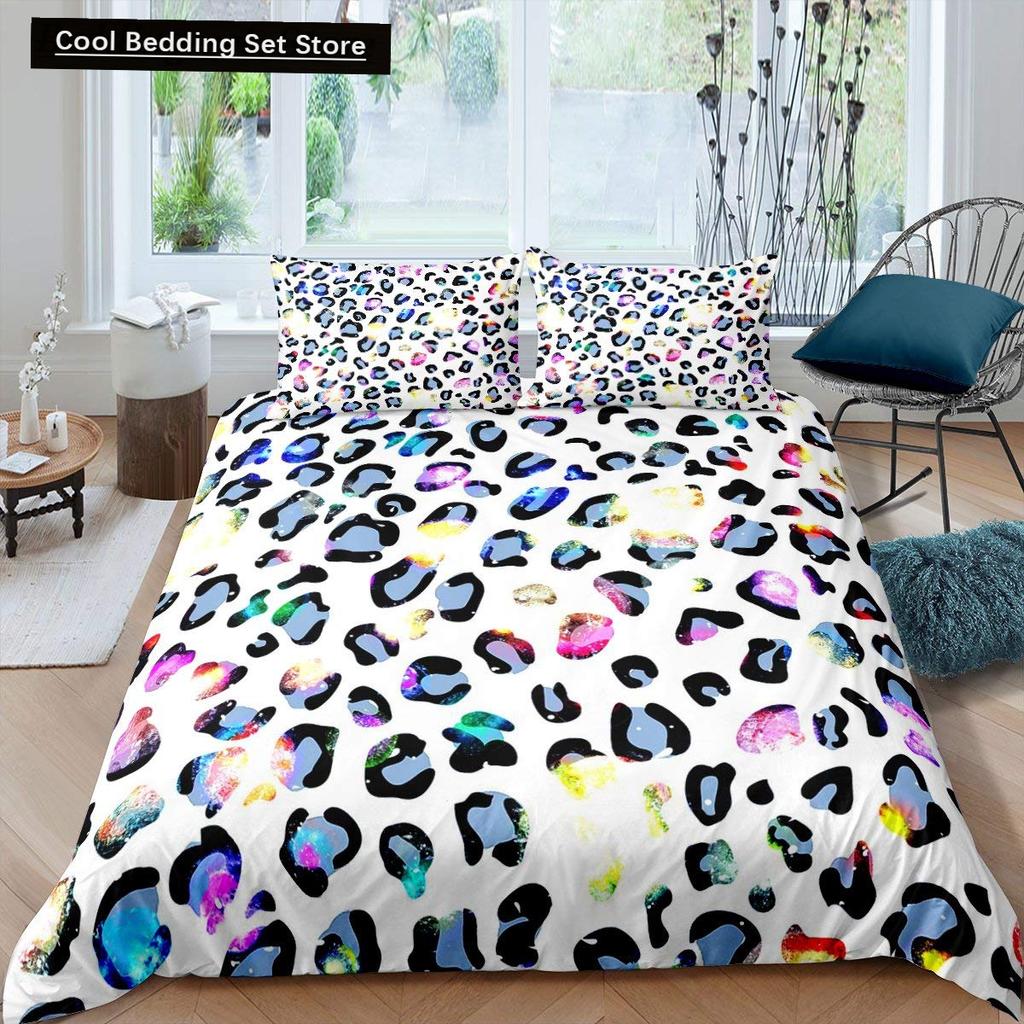 Pink Leopard King Queen Duvet Cover Girly Glitter Bedding Set Cheetah Skin Pattern Quilt Cover 2/3pcs Polyester Comforter Cover
