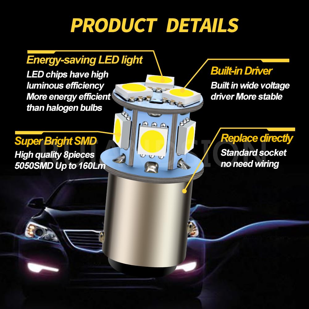 Ruiandsion 2 Pack 1157 LED 6000K White Light Bulb BAY15D P21/5W Universal AC 6-30V