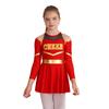 Complete Cheerleading Outfit for Girls: Contrast Color Long Sleeve Leotard Dress Featuring Cold Shoulder & Keyhole Back Detail