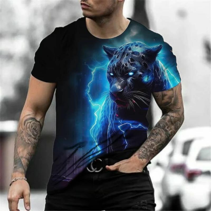 Men's T Shirt 3D Animal Graphic Tees Casual O-neck Short Sleeve Leopard Print Harajuku Streetwear Oversized Tops Clothing