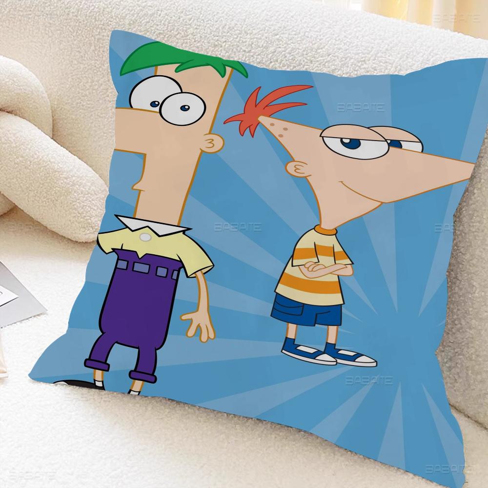 

P-phineas Cartoon F-ferbs Cushion Cover Inches Farmhouse Decor Home Throw Pillow Covers For Couch Decorations 18x18Inch