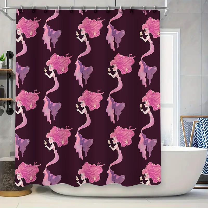 

Mermaid Shower Curtain Ocean Wave Sea Life Decor Bathroom Set Waterproof Vintage Coastal Themed Fabric Backdrop 90x180cm