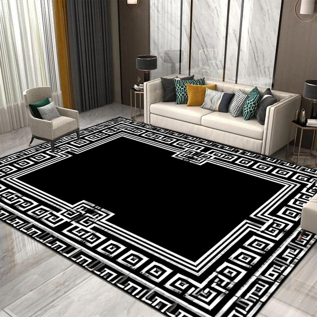 Modern Style Luxury Carpet Living Room Large Sized Rug Home Decoration Bedroom Non Slip Rug Washable Sofa Coffee Table Mat Black