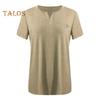 Women T-shirt V-Neck Short Sleeve Tops with Chest Pockets Solid Color Casual Loose Fit Tee Shirt Daily Wear