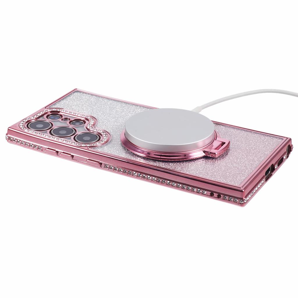 For Samsung Galaxy S23 Ultra TPU Case Rhinestone Gradient Phone Cover with Ring Kickstand