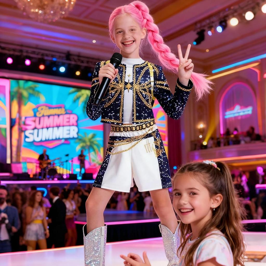 Cosplay Bambina Cacciatore di Demoni Giacca Top Pantaloni con Microfono Zoe Mila Rumi Adatto per la Scuola Culturale e Qualsiasi Evento Fotografico [Mprocen]